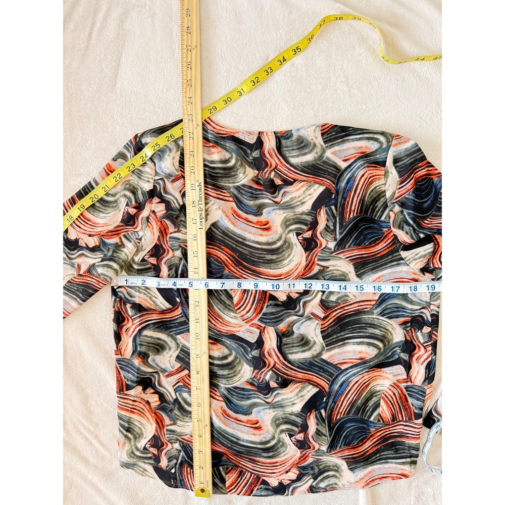 Halogen Abstract Marble Print Faux Wrap Blouse V-Neck Long Sleeve Multicolor S - Picture 2 of 9